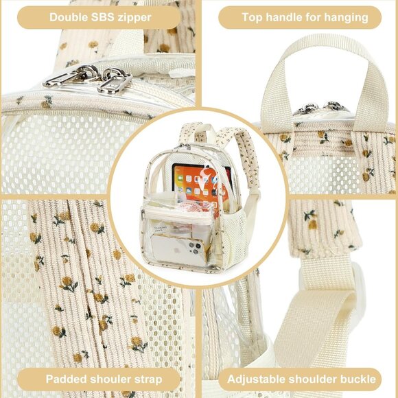 New Beautiful Clear Flowers Small Backpack for Girls, Women's (12x12x6) - Picture 4 of 9